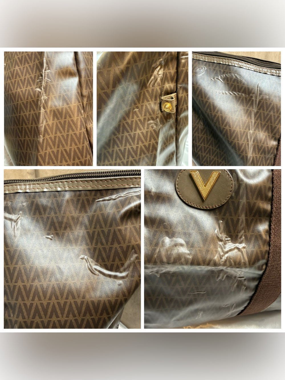 Mario Valentino Coated Canvas Large Tote Weekender Bag V Logo-with callouts - Picture 14 of 15